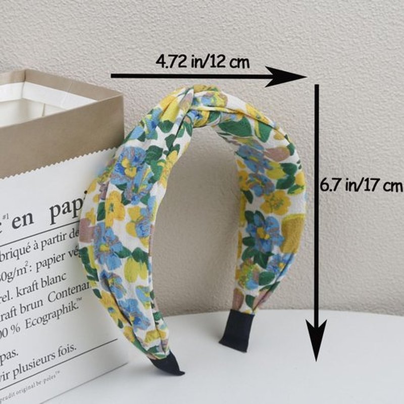 KOVOLITU 4 Pack Flower Print Knotted Headbands for Women Fashion Hair Bands Wide Cross Knot Headbands -Oil Painting