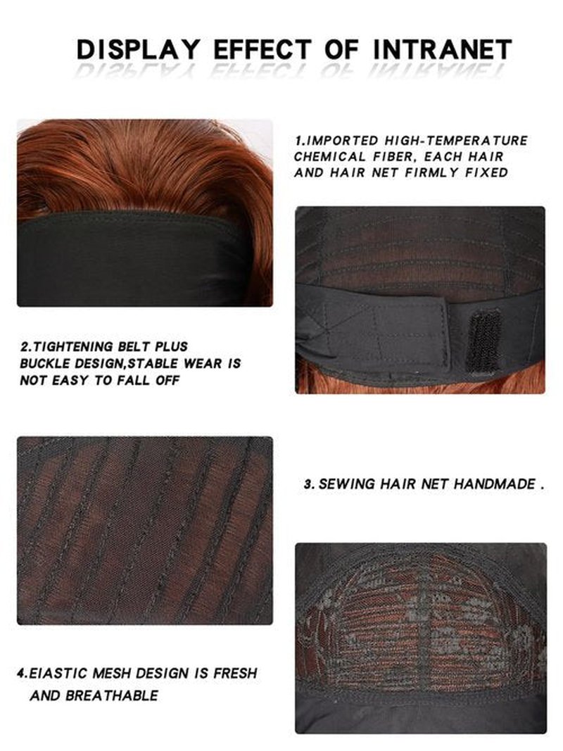 Gusif Auburn Brown Headband Wig Short Bob Wavy Wigs for Black Women Natural Hairline Bob Wig Glueless Shoulder Length Synthetic Wig (Auburn Brown)