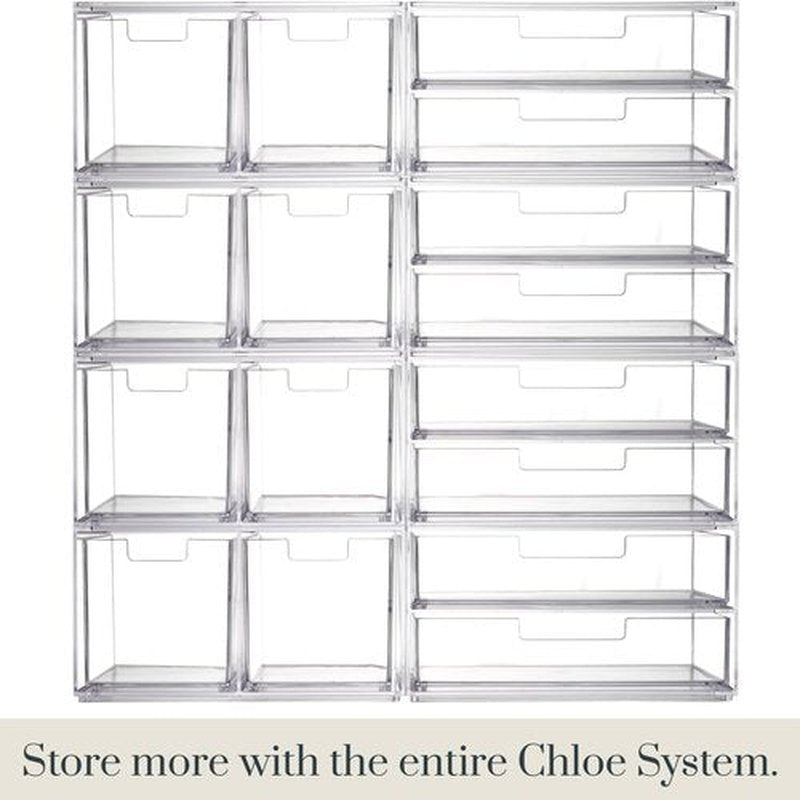 STORi Chloe Stackable Clear Makeup Holder and Double Organizer Drawer Set | Organize Cosmetics and Beauty Supplies | Made in USA