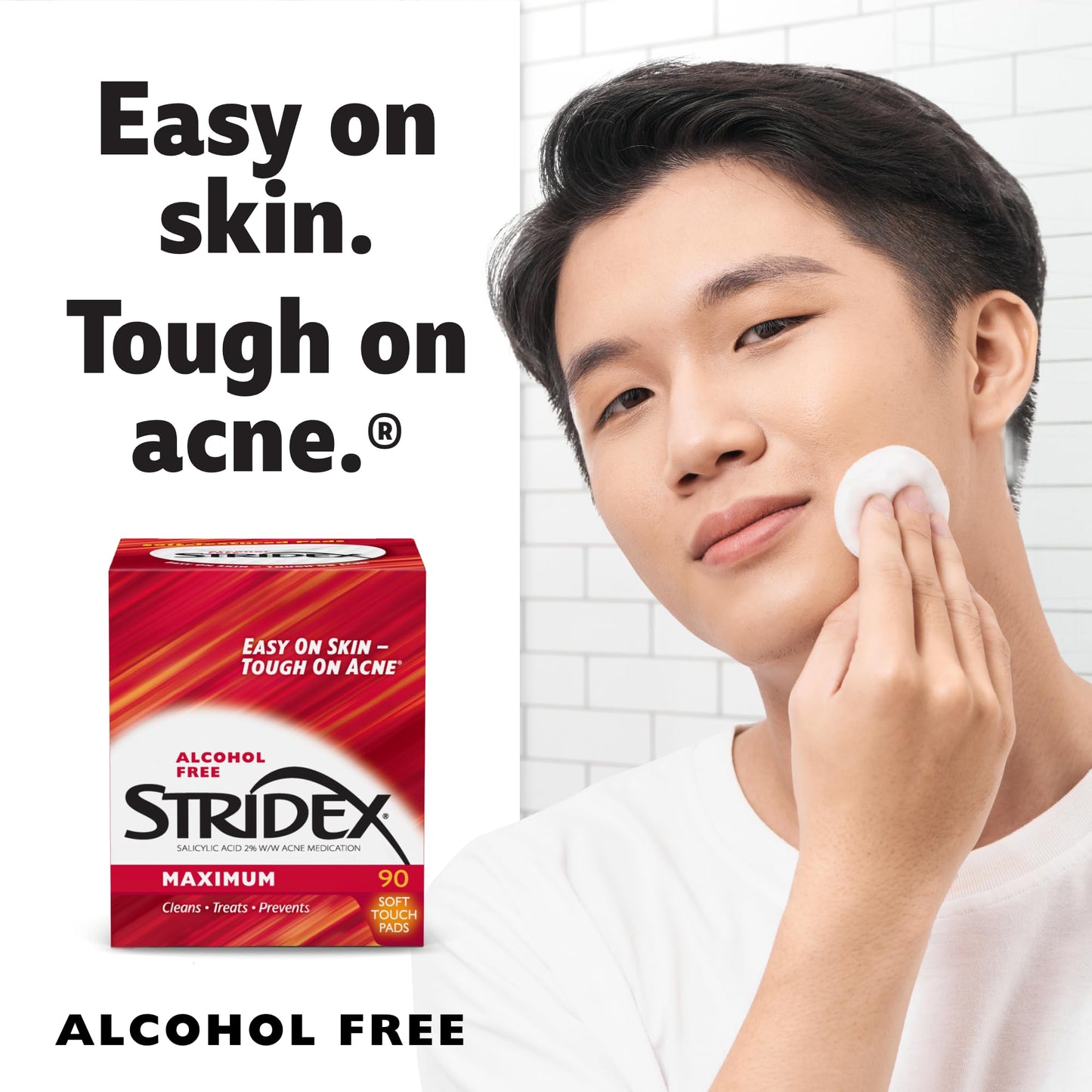 Stridex Medicated Acne Pads, Maximum, 90 Count, Pack of 3 – Facial Cleansing Wipes, Alcohol-Free Face Pads, Acne Treatment for Face, For Moderate Acne, Smooth Application