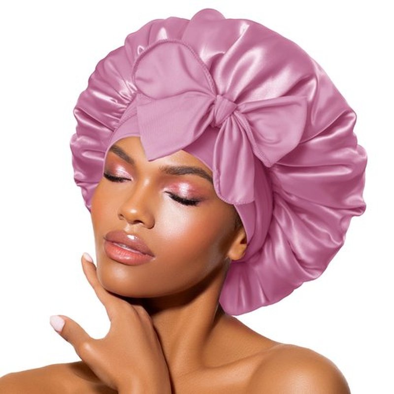 BONNET QUEEN Satin Bonnet Silk Bonnet for Sleeping Women Hair Bonnet Night Sleep Cap Scarf wrap for Curly Hair with tie Band Dark Rose Gold