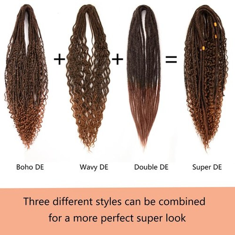 Double Ended Dreadlock Extensions 0.6CM Diameter Synthetic Hair 24Inch 30Strands Reggae Braids Hip-hop Style(Double Ended 30trands,1B/30)