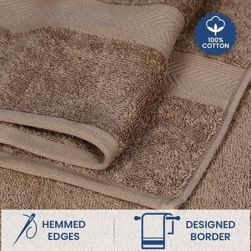 Casa Lino 4 Piece Bath Towel Set | 1 Bath Towel, 2 Wash Cloth, 1 Hand Towels | Bathroom Essentials for New Home, 100% Cotton Luxury Towels, Highly Absorbent Bathroom Set, Brown