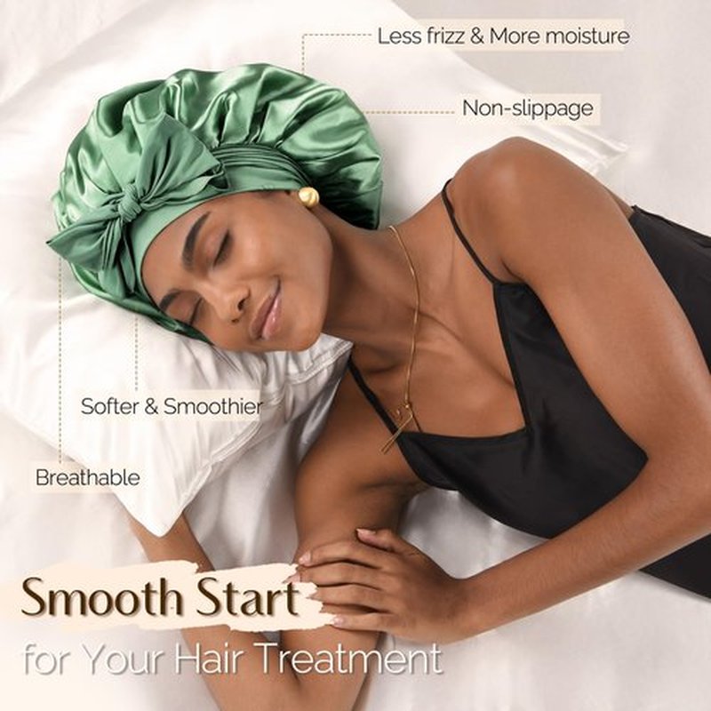 YANIBEST Large Jumbo Satin Hair Bonnets for Sleeping Double Layer Satin Lined Shower Cap for Women Men Cap for Curly Natural Hair,Green