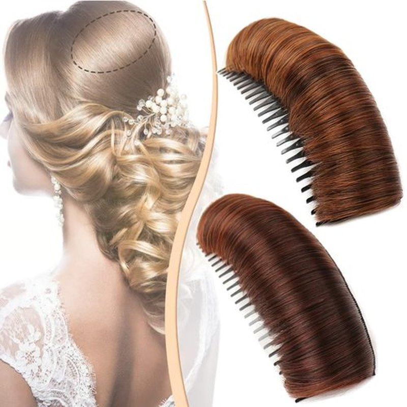 Invisible Fluffy Hair Pad, 2025 New Natural Fluffy Hair Bumps for Volume Insert, Bump It Up Hair Accessory Volume Clip, Invisible Fluffy Hair Pad Blonde for Women Girls (2pcs Light+Dark Brown)