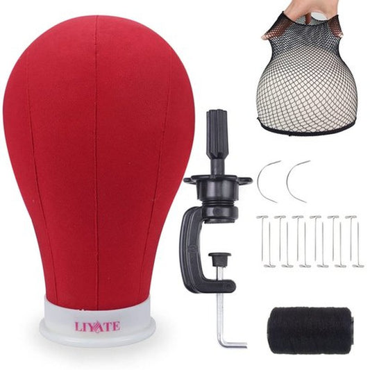 LIYATE Canvas Block Head 23 Inch Red Wig Head Stand for Making Wigs Display Styling Poly Mannequin Head with Mount Hole Manikin Head Wig Stand