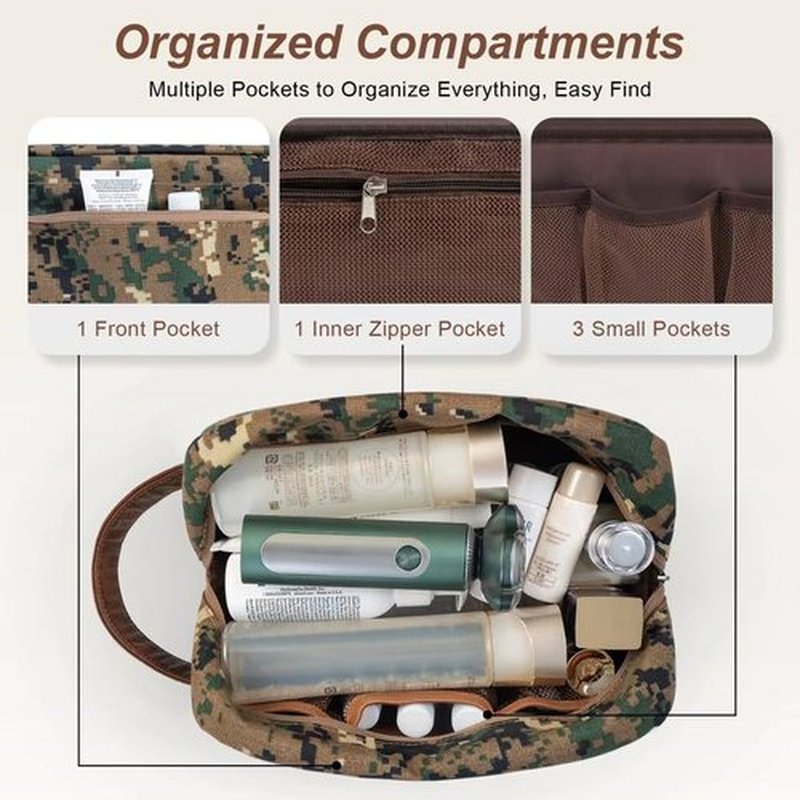 Ezday Travel Toiletry Bag for Men, Hanging Toiletry Organizer, Water Resistant Shaving Kit with Large Capacity for Travel Accessories (Camo-Green)