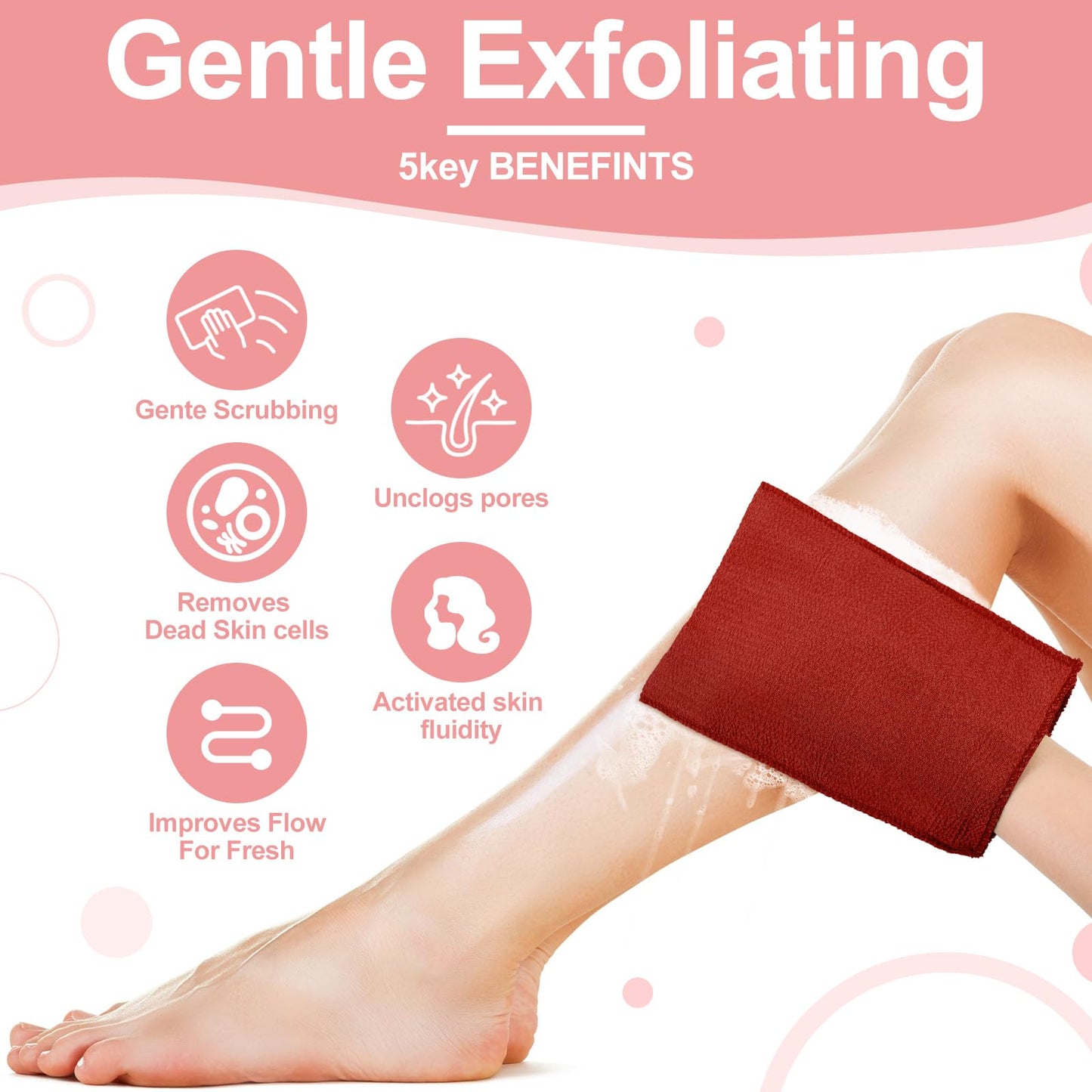 Tatuo 12 Pack Korean Exfoliating Mitt & Cloth, Viscose Rayon Dead Skin Remover Washcloth, Multi Color Body Scrub Towel for Shower Spa Travel(Small,Pink, Brick Red, Gray, Blue)