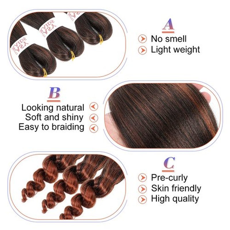 Pre Stretched Braiding Hair Curly Crochet Braids Ginger Easy Braid Crochet Hair Freetress Braiding Hair Pre Stretched Soft Yaki Straight Hair For Braiding (22inch（pack of 6）, T350)