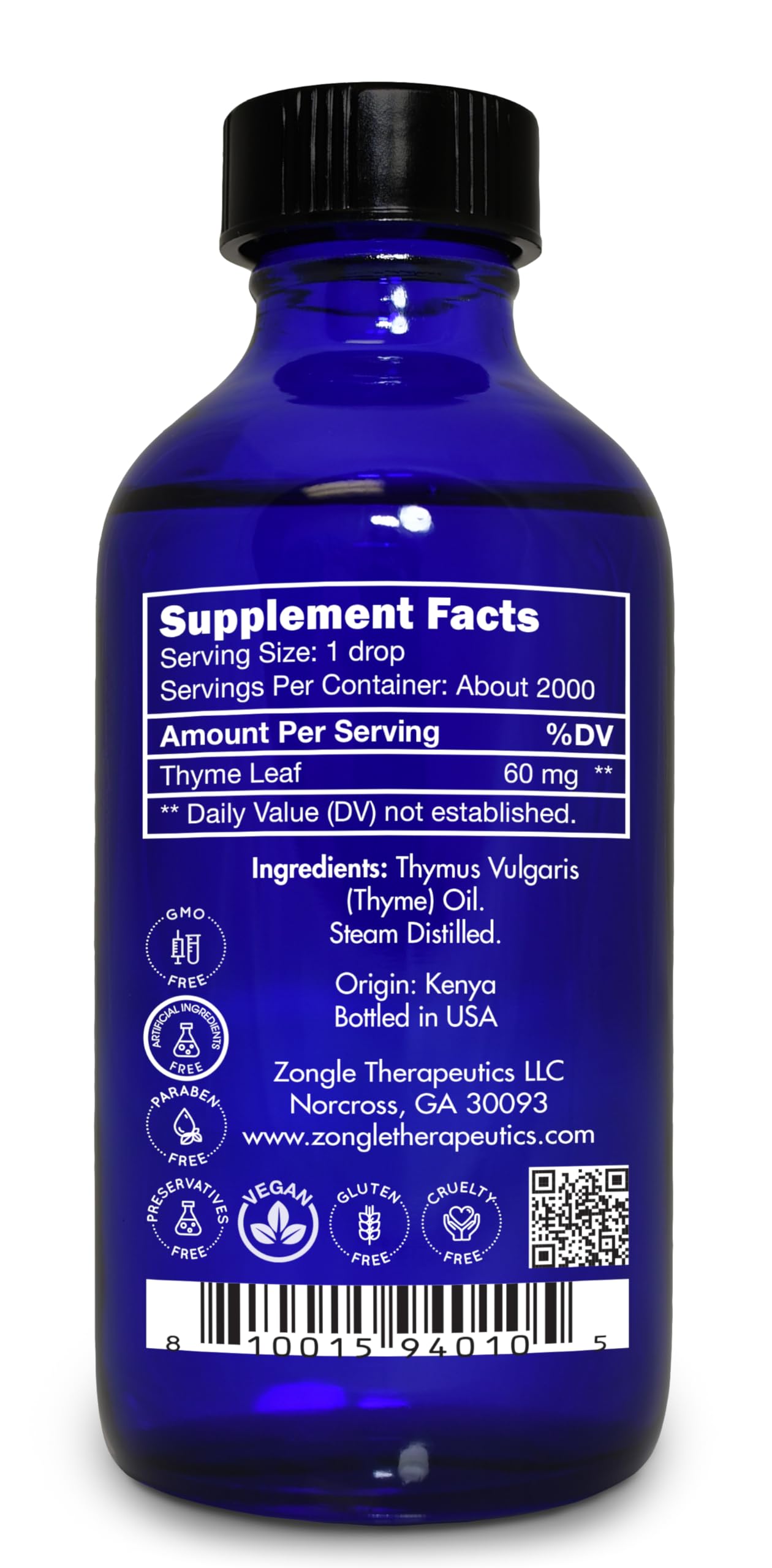 Thyme Essential Oil, Food Grade – 100% Pure, Thyme Oil, by Zongle Therapeutics, 4 OZ