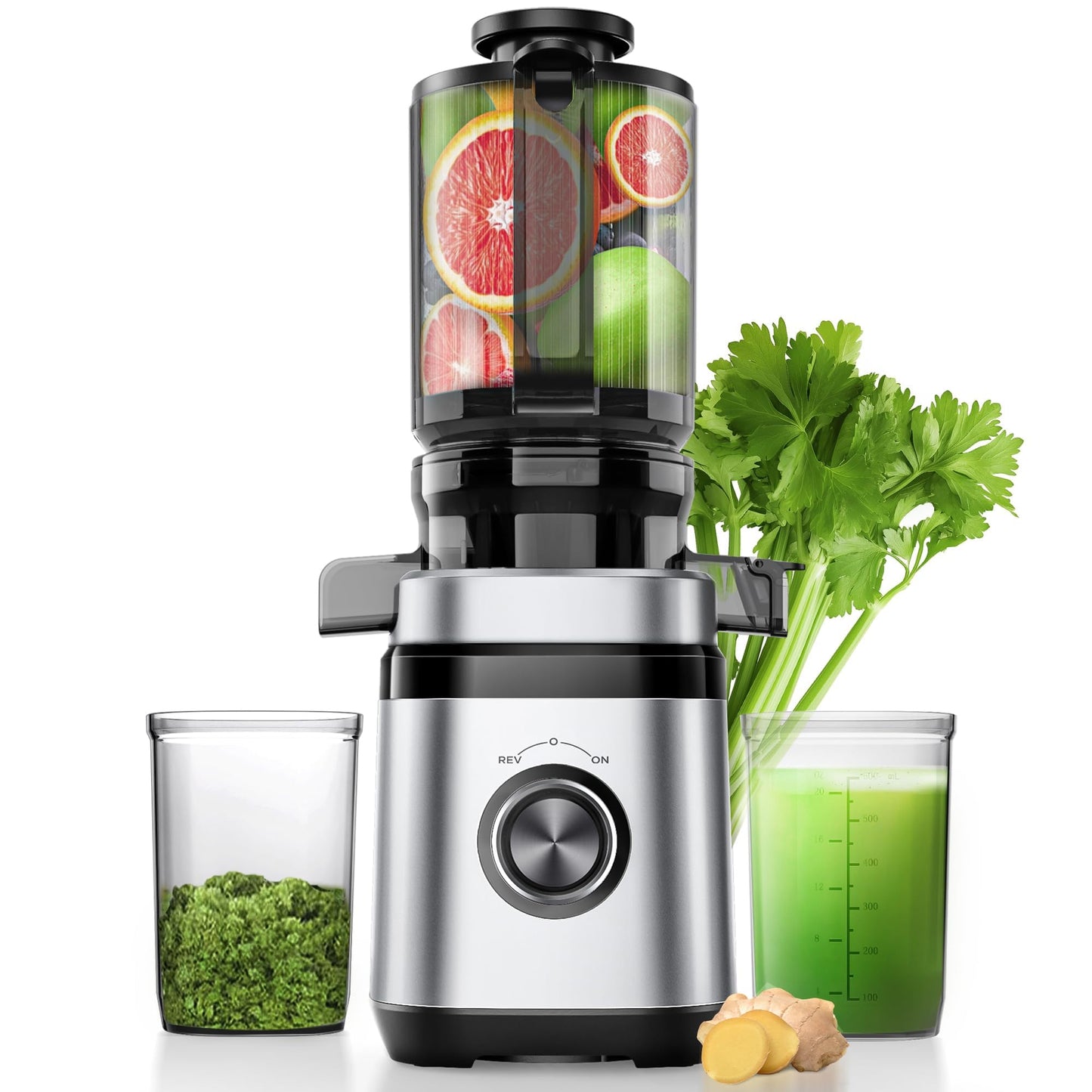 EILKOS Juicer Machines, Cold Press Juicer with Wide Feed Chute, Slow Masticating Juicers for Whole Vegetables & Fruits, High Juice Yield, Easy to Clean, Large Auger, Light Silver