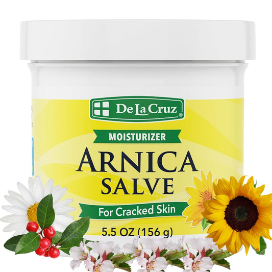 De La Cruz Arnica Salve Foot Care Cream for Dry Cracked Heels & Feet, Skin Care, Hand Salve, 24 Hour Moisture Balm, JUMBO 5.5 OZ