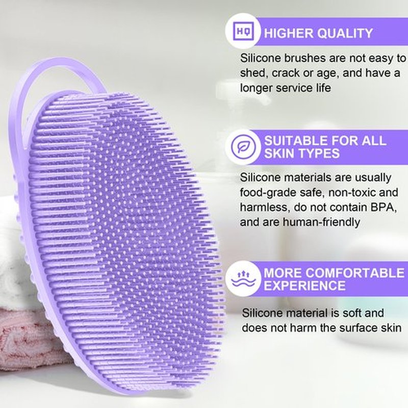 Metene Silicone Exfoliating Body Scrubber with Loop, Body Scrubber for Men and Women, Silicone Loofah for Shower, Soft Silicone Body Scrubber for Shower and Bath Skincare Routine (Purple)