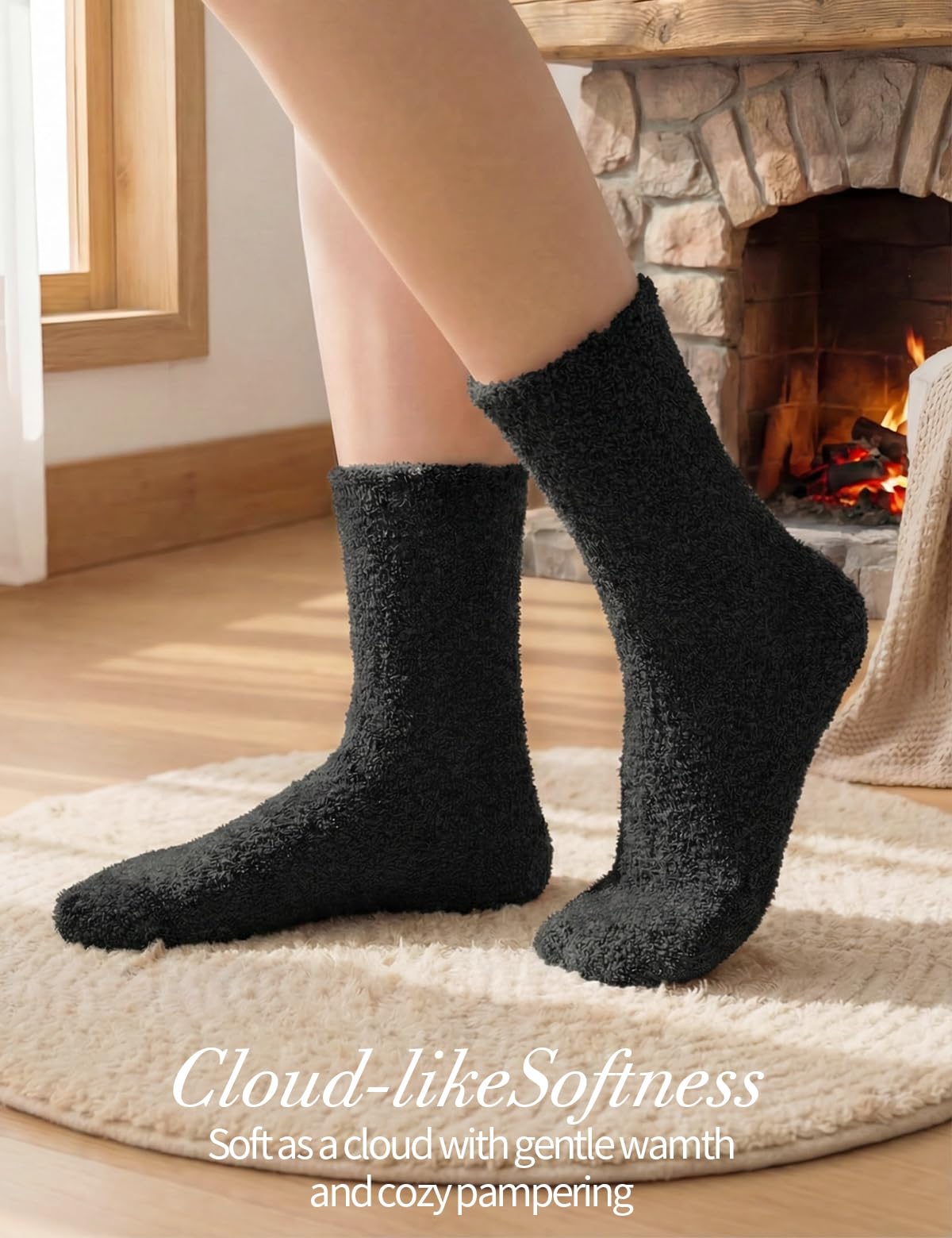 TOCONFFON Women's Fuzzy Socks Cozy Fluffy Socks Hospital Home Sleep Slipper Socks Warm Cozy Gifts Ideas for Mom 6 Pairs(3 White 3 Black)