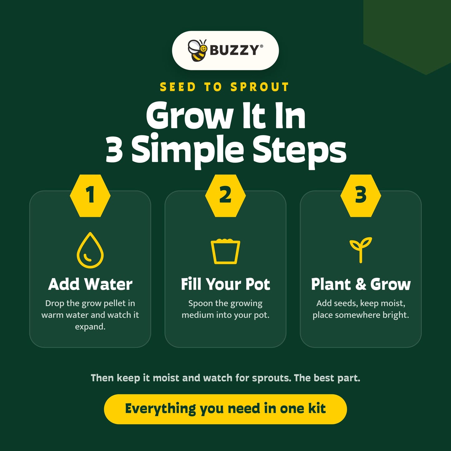 Buzzy Seeds Herbal Tea Garden Grow Kit 3-Pack - Metal Windowsill Planter - Complete Indoor/Outdoor Gardening Kit with Seeds, Coconut Husk Growing Medium & Genuine Pots - 100% Grow Guarantee