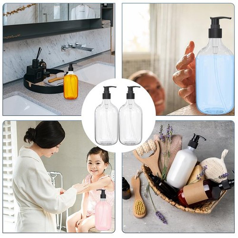17 Ounce Clear Plastic Pump Bottle Dispenser, Refillable Empty Bottle Container with Pump for Essential Oil Soap Lotion Shampoo, 2 Pcs