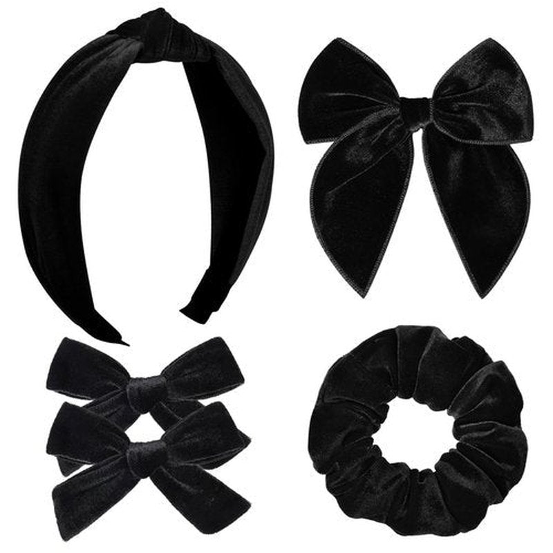 DEEKA Velvet Hair Bows & Knotted Headband & Scrunchy Fable Hair Bow Headband Set Velvet Scrunchies Alligator Clips for Toddler Girls Hair Accessories for Women and Girls (Black)