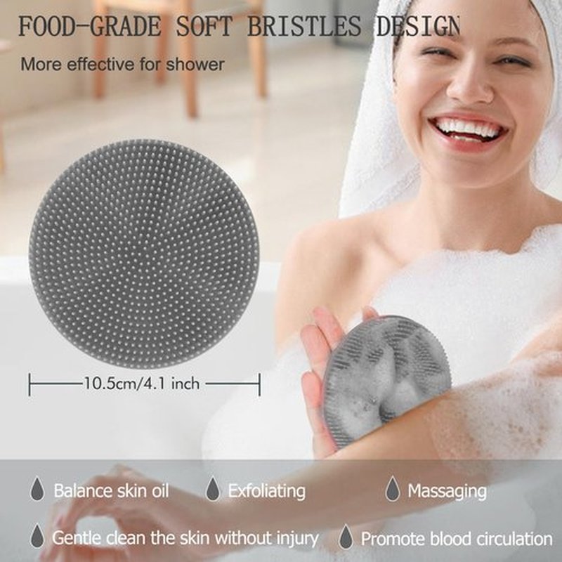 INNERNEED Food-Grade Soft Silicone Body Scrubber Shower Brush Handheld Cleansing Skin Brush, Gentle Exfoliating and Lather Well (Gray)