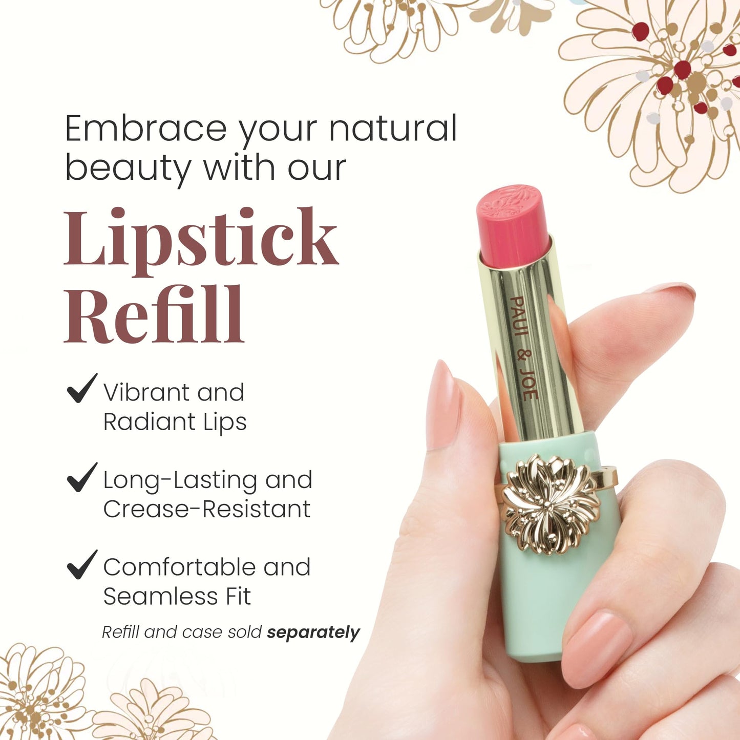 Paul & Joe Moisturizing Lipstick Refill Only, Case Sold Separately, Long Lasting Lipstick for Highly-Pigmented Lip Color, 13 Fairy Shoes - Innocent Baby Pink Lip Stick, 0.10 oz