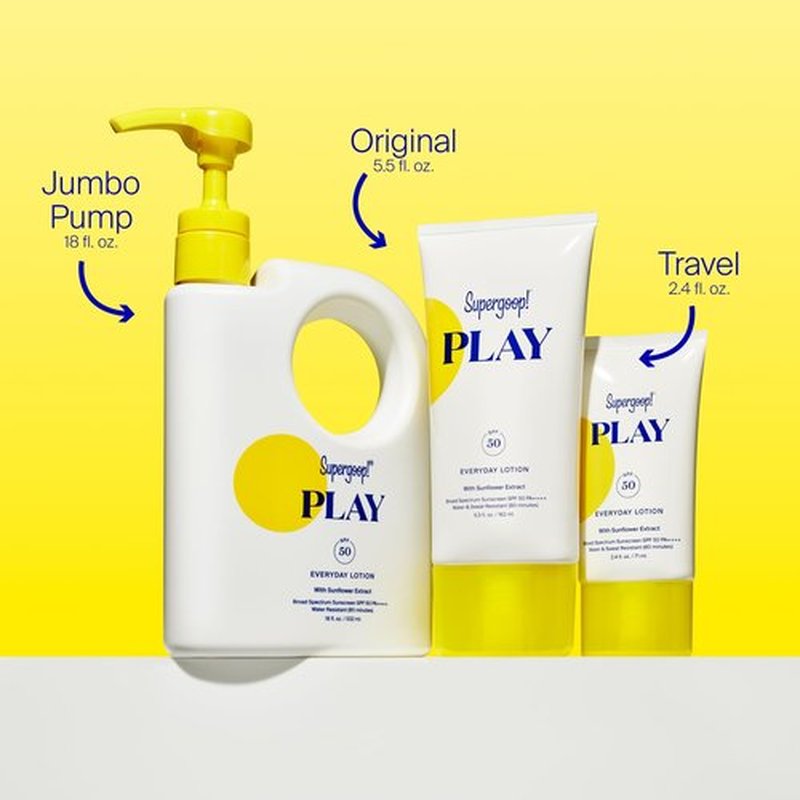 Supergoop! PLAY Everyday Lotion SPF 50 - Broad Spectrum Body & Face Sunscreen for Sensitive Skin - Great for Active Days - Fast Absorbing, Water & Sweat Resistant - 18 fl oz