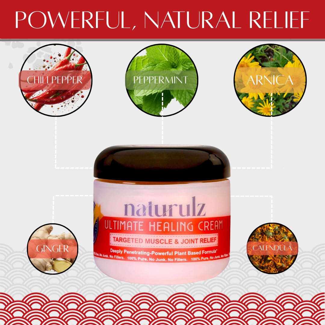 Naturulz Ultimate Healing Cream 4 Ounce All-Natural Muscle Rub & Joint Topical for Back, Neck & Shoulder Discomfort with Arnica, Calendula & Capsaicin. 'NO Junk' Formula.