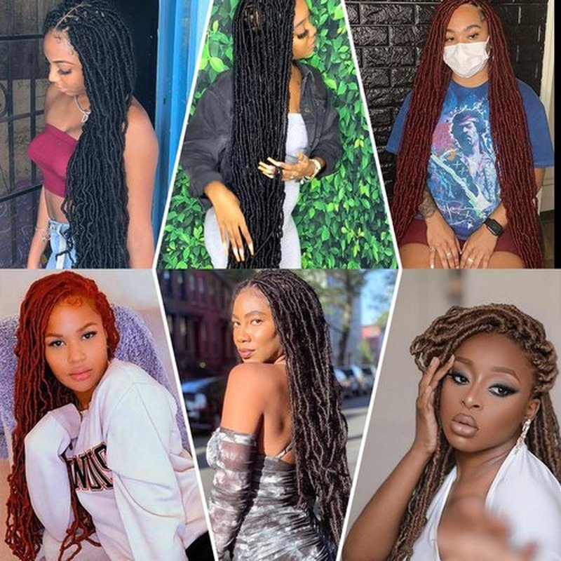 24 inch New Faux Locs Crochet Hair 6 Packs Most Natural Burgundy Soft Lcos Crochet Hair New Crochet Faux Locs Hair Synthetic Crochet Hair for Black Women (24inch,6packs,BUG)
