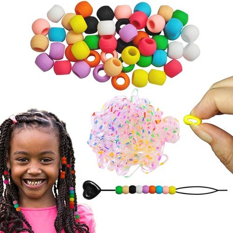 GENLEAS 50Pcs Silicone Hair Beads for Kids Girls Braids, 10 Color Silicone Beads for Hair, Colorful Rubber Pony Beads Kit