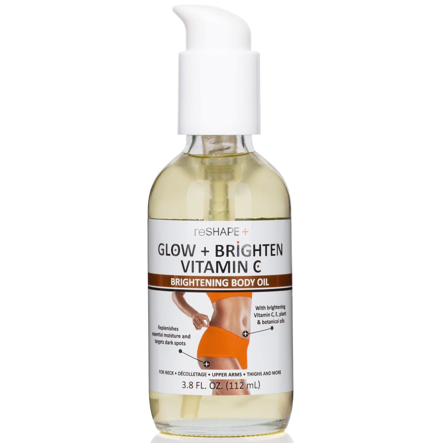 Reshape+ Vitamin C Body Oil Skin Care Moisturizer W/Vitamin E & Turmeric - Nourishing, Brightening, & Hydrating Body Oil To Improve Look Of Dark Spots, Dry Skin, & Stretch Marks, 3.8 Fl Oz