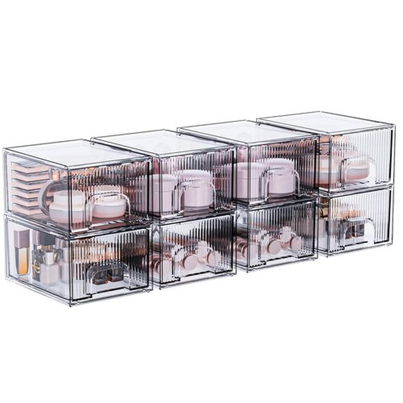 ZJIAI 8 Pack Clear Stackable Storage Drawer, Acrylic Drawer, Cosmetic Organizer, Plastic Organizer for Dresser, Under, Kitchen Cabinet, Pantry, Home Organization and Storage