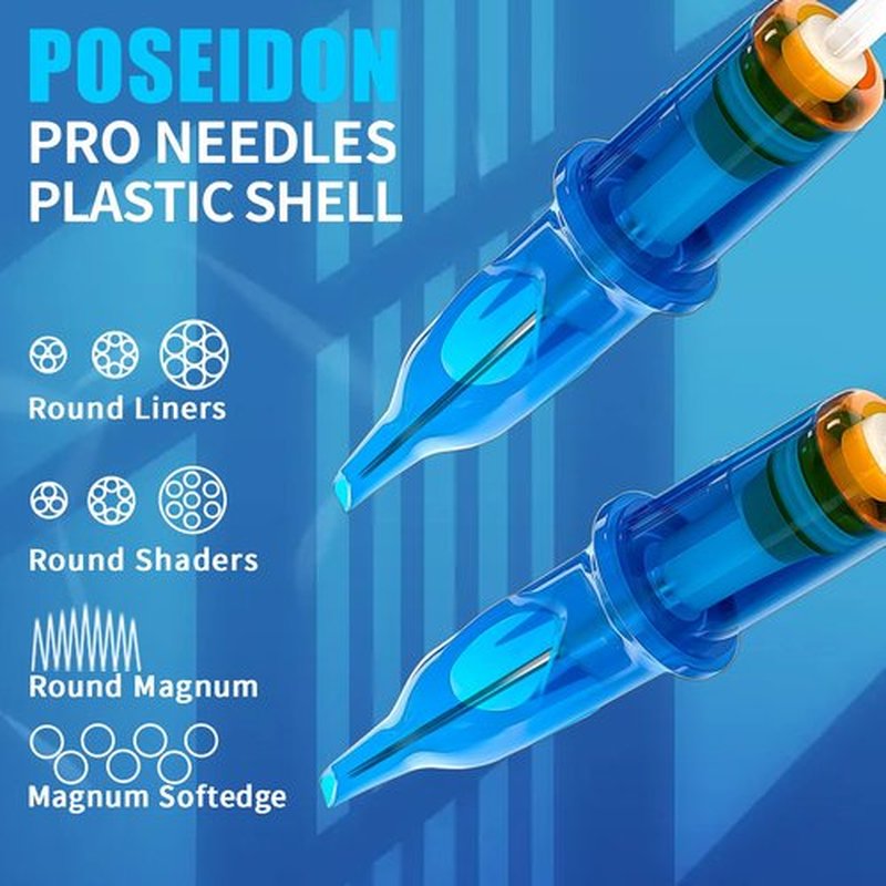 POSEIDON V3 Tattoo Cartridge Needles 50PCS Mixed Size Steriled Needles with Membrane Safety Cartridges-1201RL, 1203RL, 1205RL, 1207RL, 1209RL