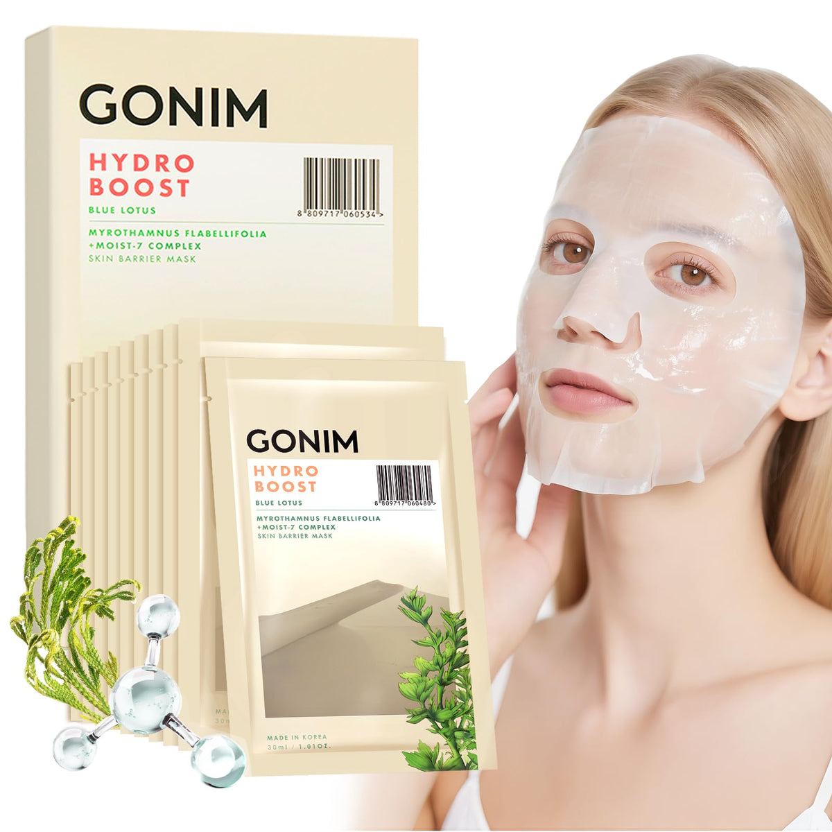 GONIM Korean Face Mask, Hydrating Face Mask with Hyaluronic Acid, Vitamin C