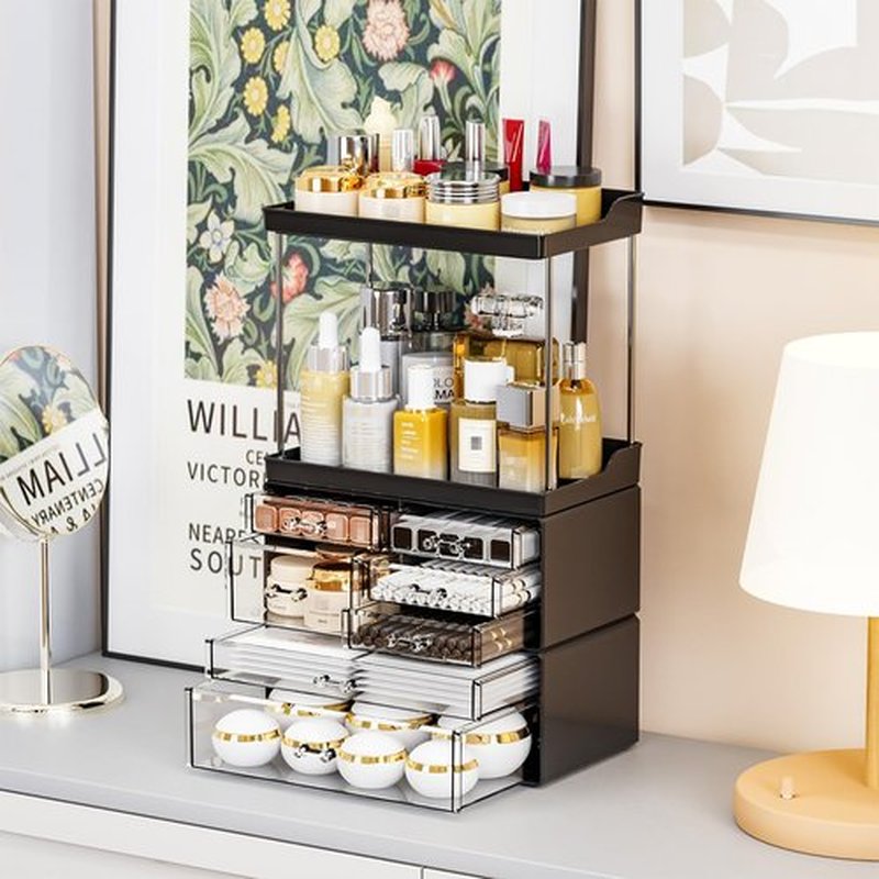 Yieach 3 Pack Clear Makeup Organizer With Drawers - Stackable Design,19.1" Tall Large Capacity - Suitable as Bathroom Counter Organizer,Vanity Perfume Organizer,Dresser Top Organizer for Bedroom