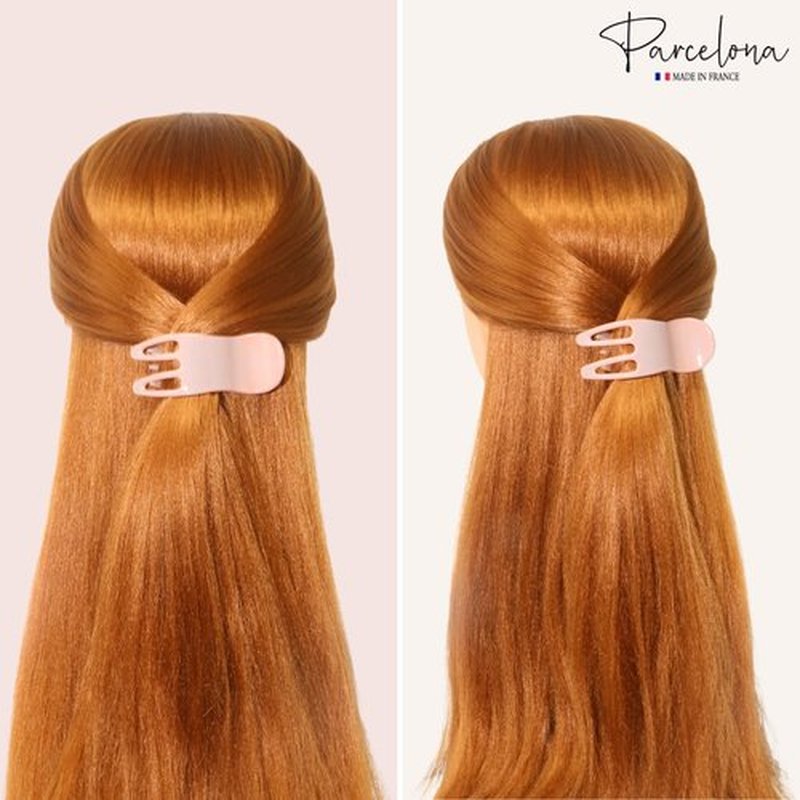 Parcelona French Simply Bear Paw Medium 3” Celluloid Non Slip Side Slide In Jaw Yoga for Fine Hair Fashion Durable Styling Women Hair Accessories Claw Clip for Girls, Made in France (Blush Pink)