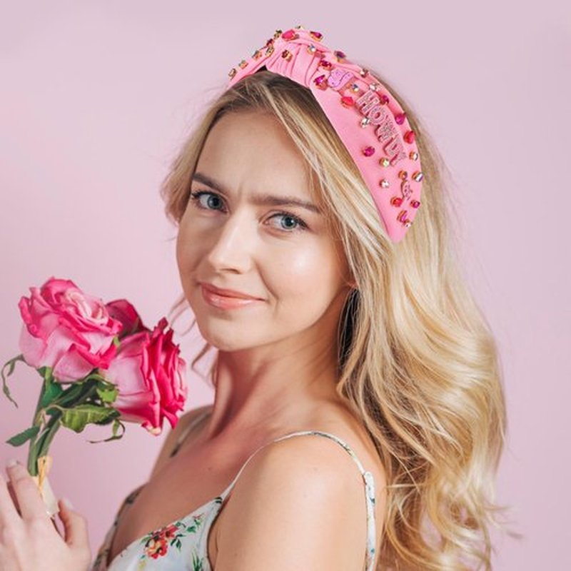 NVENF Western Knotted Headband for Women, Pink Howdy, YEEHAW Beaded Embellished Headbands, Cowgirl Accessories, Country Music Concert Outfits, Adult Hair Accessories