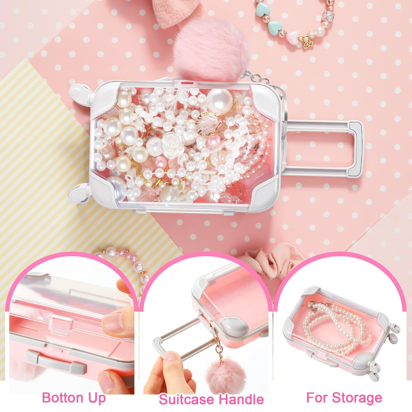VioraWhite 20 Pcs Mini Suitcase Empty Storage Box and Plush Ball Keychain Candy Luggage Containers Packaging Case for Bridal Shower Baby Shower Party Favors Travel Gifts (Pink)