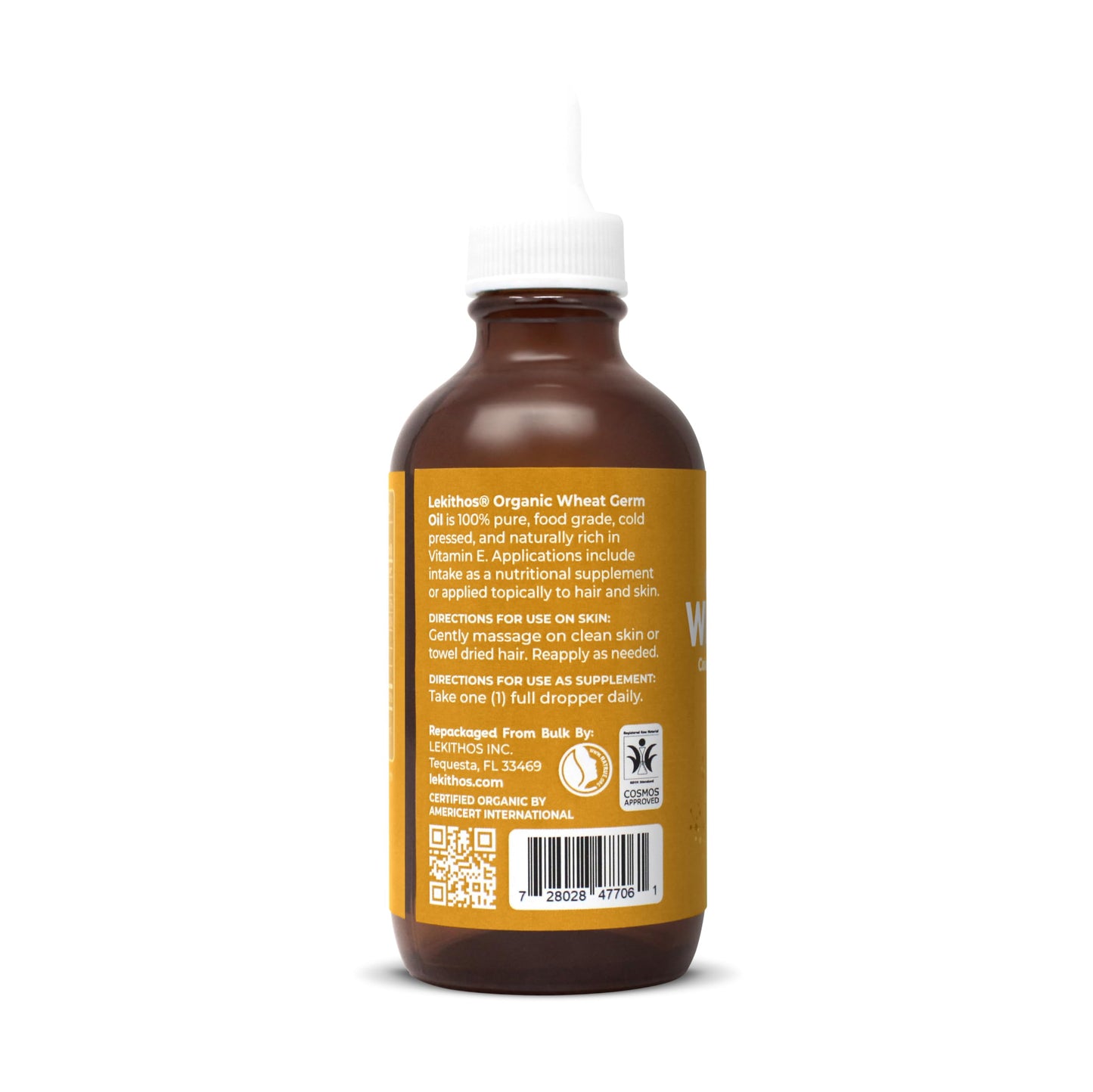 Lekithos Organic Wheat Germ Oil | 4 FL OZ (120 ML) | CO2 Extract | Premium Omega 3-6-9 Complex + 2.5mg Vitamin E | Supports Dry Skin & Cellular Health | Dropper in Glass Bottle | Made In Spain