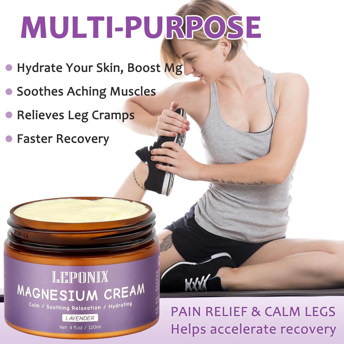 Magnesium Cream for Sleep & Muscle Recovery - Soothing Topical Magnesium Lotion for Leg Cramps, Joint Comfort, Pain Relief - Relaxing Magnesium Body Butter for Men Women Kids (120ml, Unscented)