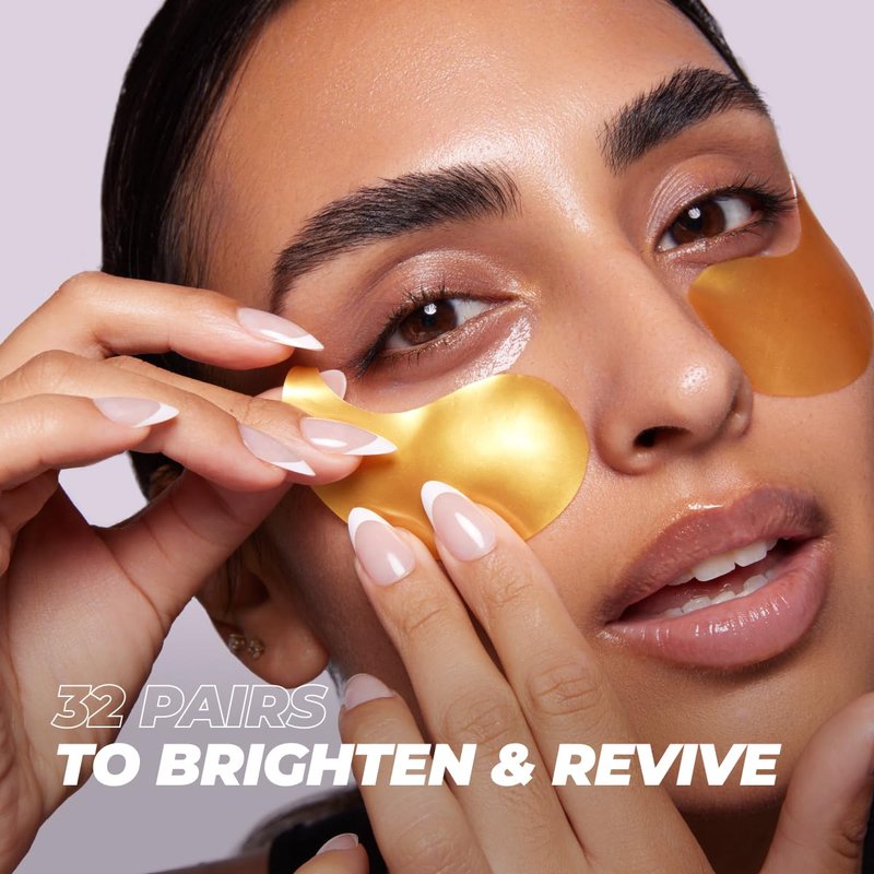 Golden Hydrogel Eye Pads for Puffy Eyes & Dark Circles - Refresh in 15 Minutes | 32 Pairs (64 Pads)