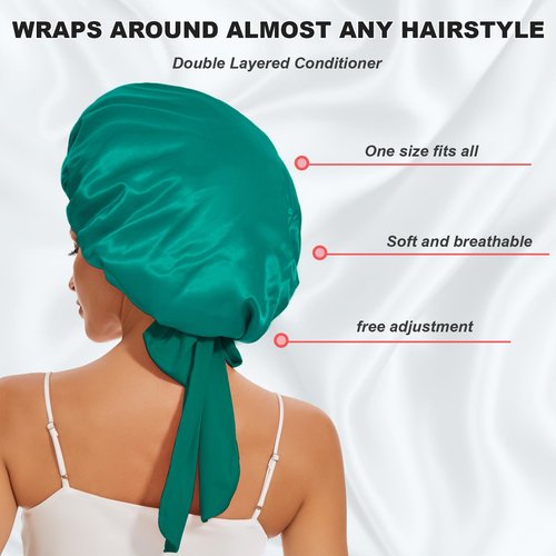 Silk Bonnet for Sleeping Women, Large Silk Hair Bonnet for Sleeping, Satin Hair Bonnet for Sleeping with Tie Band Green