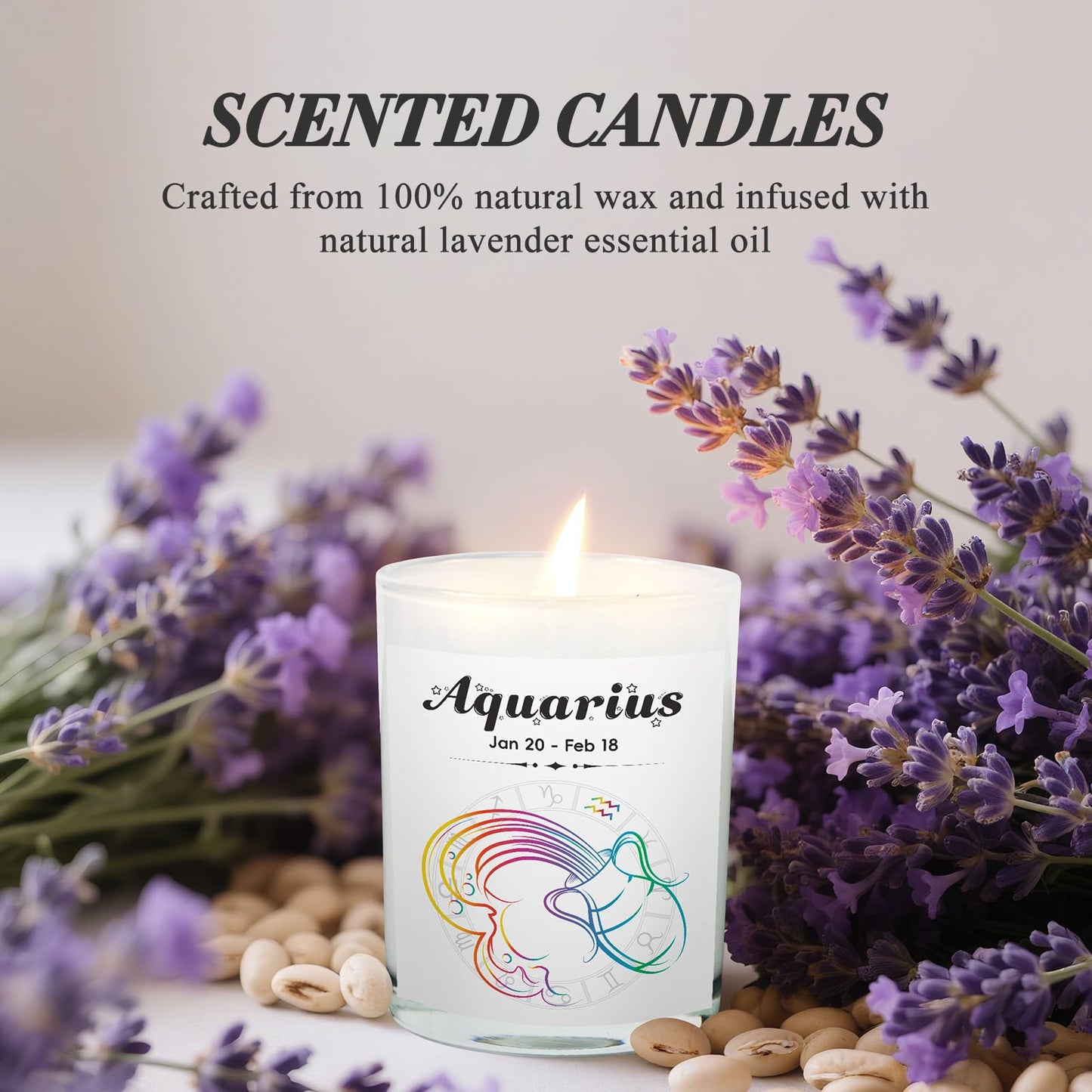 Aquarius Gifts for Women, Zodiac Aquarius Candle with Healing Crystals, Astrology Birthday Gifts for Women, Mom, Sister, Friends, Meditation, Yoga, Relaxation (7oz)