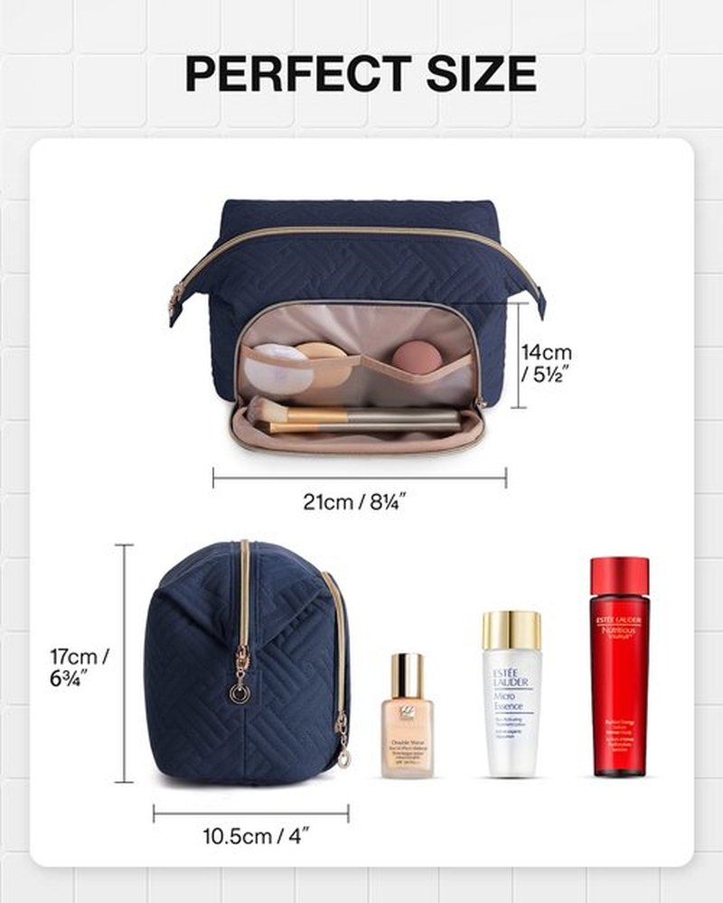 BAGSMART Travel Makeup Bag, Cosmetic Bag Make Up Organizer Case,Large Wide-open Pouch for Women Purse for Toiletries Accessories Brushes Dark Blue