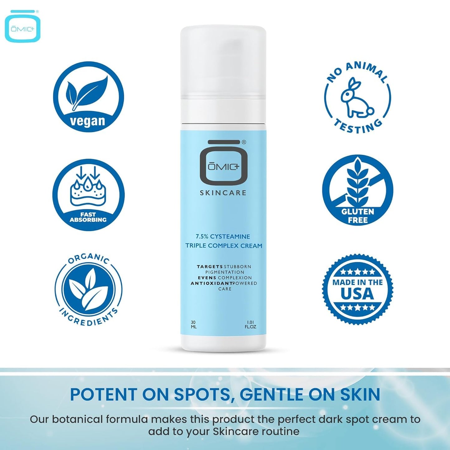 OMIC+ Skincare 7.5% Cysteamine Triple Complex Cream - 1.01 fl Oz / 30ml – Brightening & Tone-Improving Face Cream for Uneven Skin & Dull Complexion – Lightweight Texture