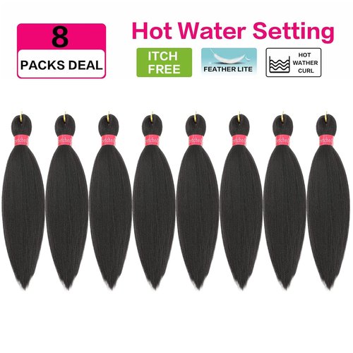 Pre-stretched Braiding Hair, Original Braid Hair Extensions, Hot Water Setting Crochet Hair Braids, Yaki Texture Easy Braiding Hair (14''-pack of 8, 2#)