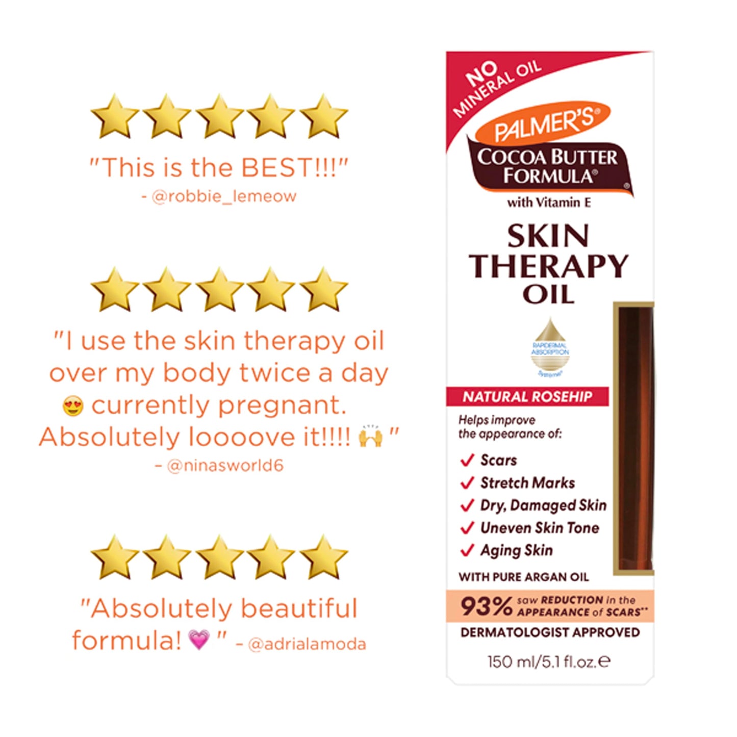 Palmer's Cocoa Butter Formula Skin Therapy Moisturizing Body Oil with Vitamin E, Rosehip Fragrance, 5.1 Ounces (Pack of 6)