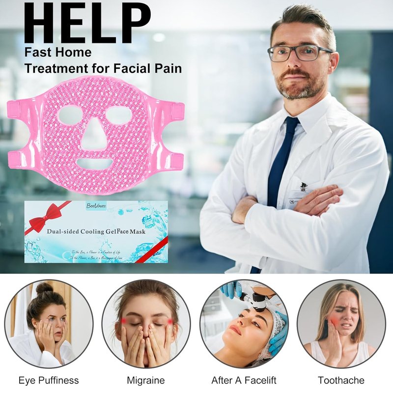 Cooling Gel Eye Mask - Reusable Ice Face Mask for Puffy Eyes | Pink Compress for Dark Circles & Allergies