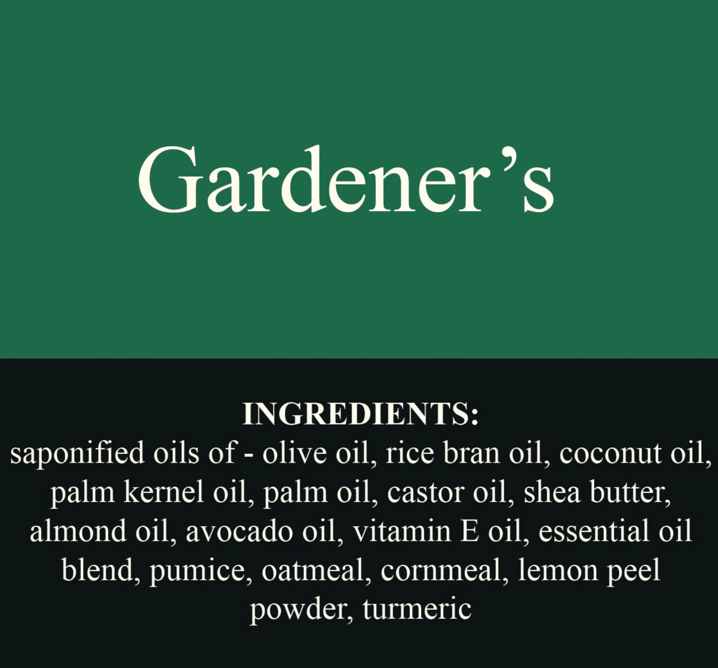 Gardeners Soap all natural handmade cold process soap. With cornmeal and pumice to get that dirt off.