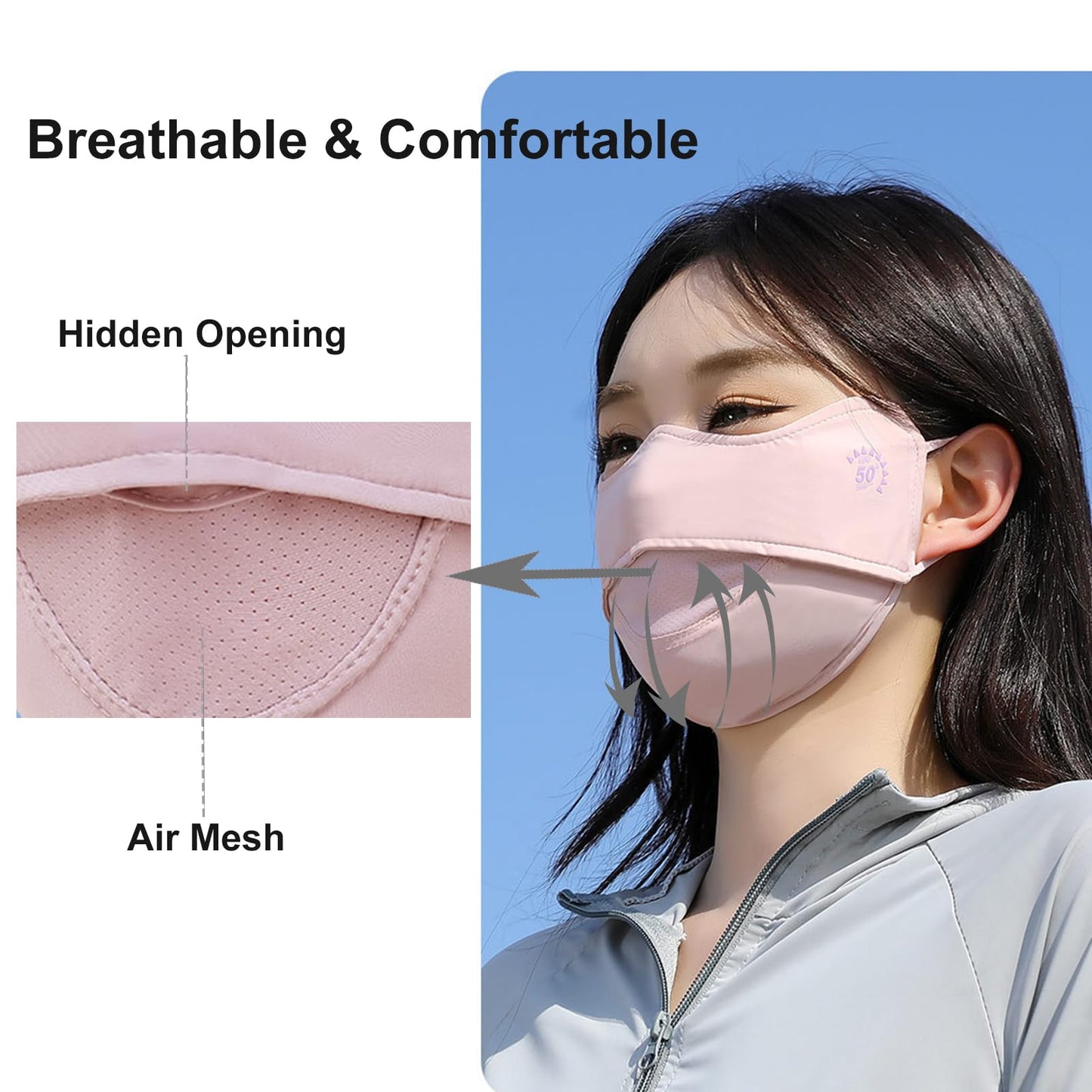 YUANST 2Pcs UV Face Mask, Sun Masks for Women, Cooling Breathable Face Cover for Outdoor Sports, Washable Reusable (Pink+Gray)