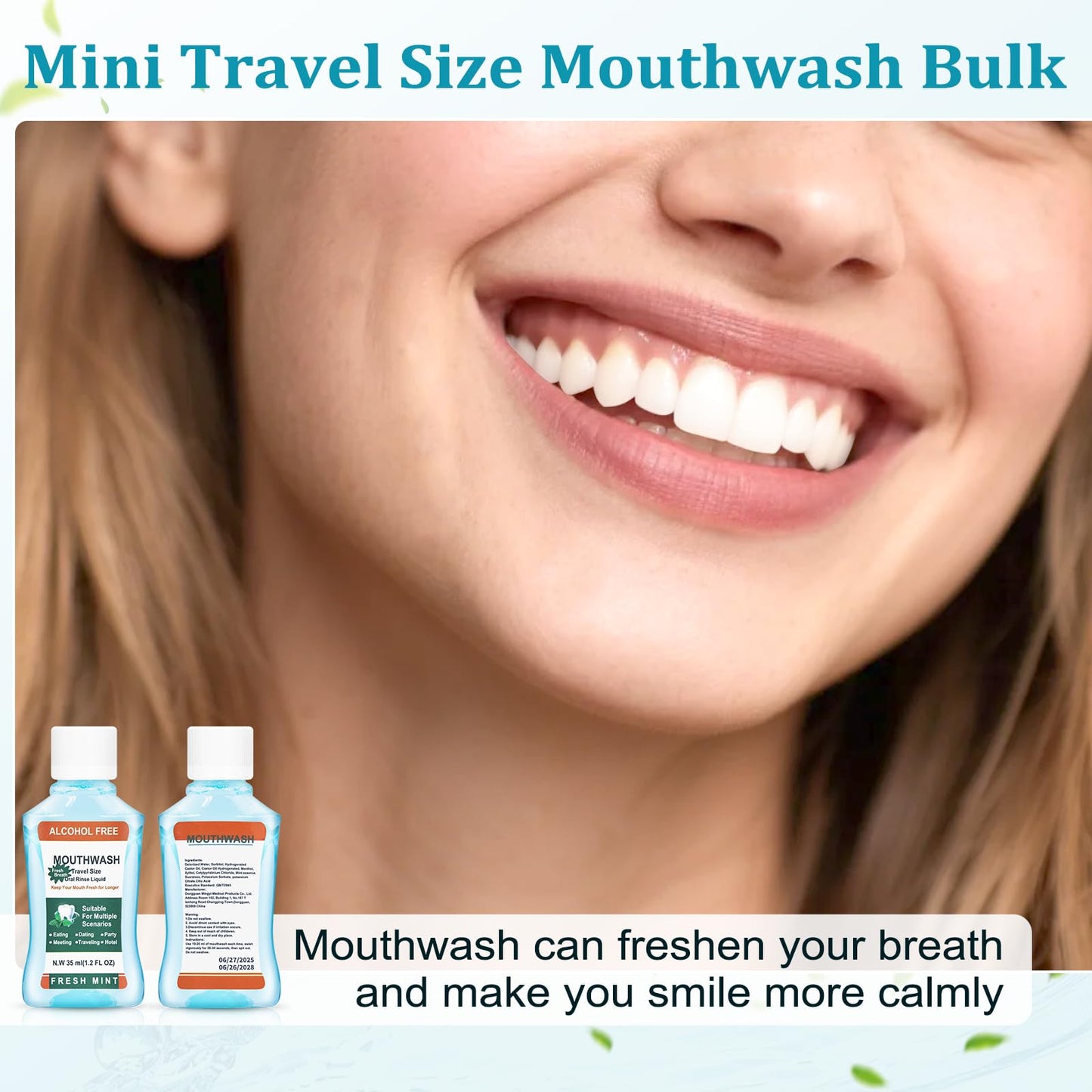 Mini Mouthwash Travel Size Bulk Pack of 50,Portable Mint Mini Mouthwash Bulk 35ml/1.2 Fl Oz Individual Small Mouth Wash for Travel,Hotel,Office,Toiletry Kits