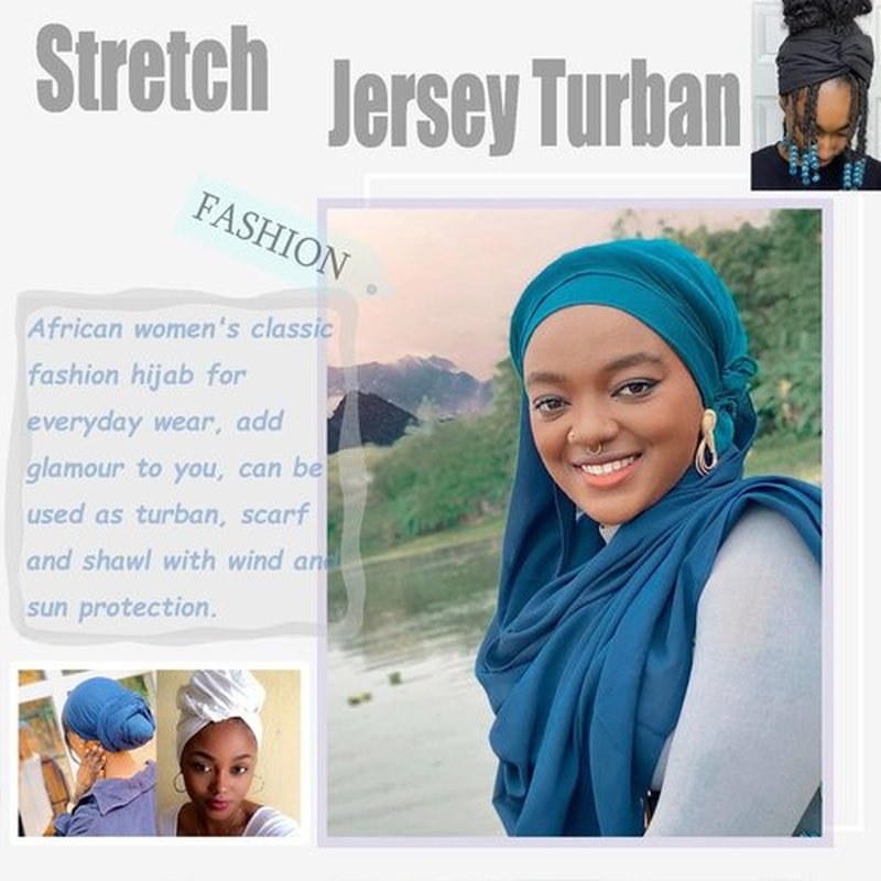 ZRQ 3 Pieces Stretch Turban Knit Hijab Urban Hair Scarf Soft Lightweight Muslim Head Wraps Women's Fashion Headband for Natural Hair Night Use (Black, Dark Ha Cyan, Dark Blue)