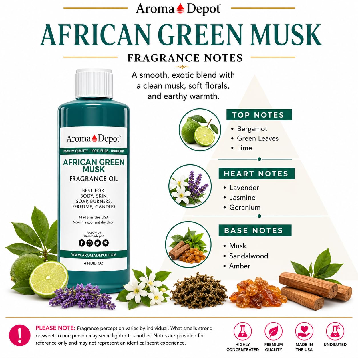 Aroma Depot African Green Musk Fragrance Oil, 4 fl oz. l for DIY Projects